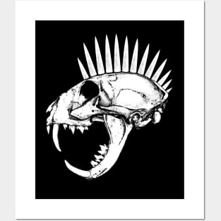 Cat Skull with Spiked Mohawk Posters and Art